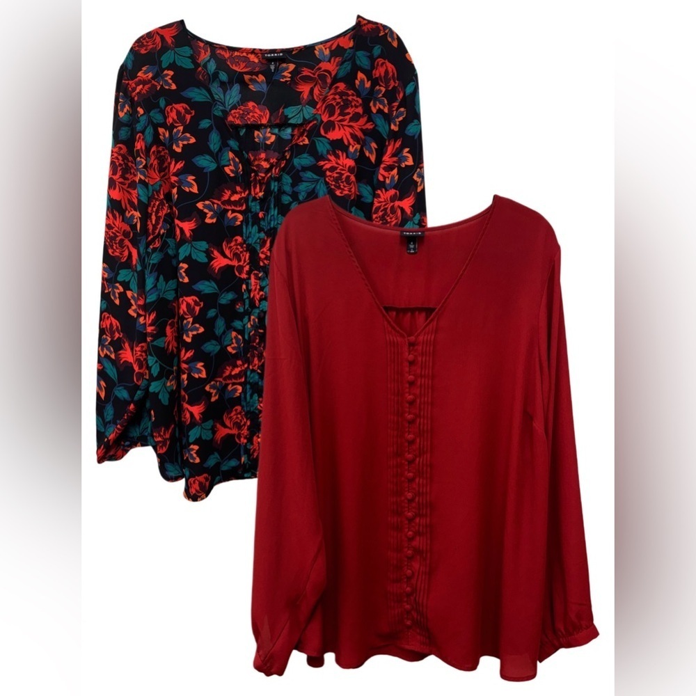 Torrid Bundle of 2 Georgette Pintuck Long Sleeve Button-Front Blouses Size 4/4X